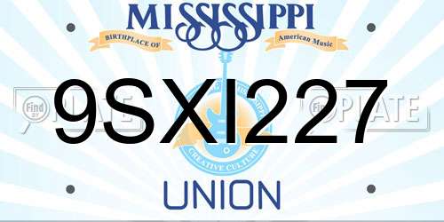 9SXI227 Mississippi License Plate