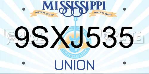 9SXJ535 Mississippi License Plate