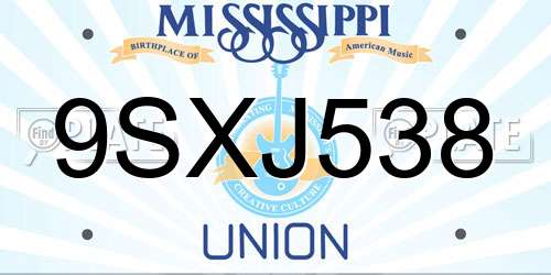 9SXJ538 Mississippi License Plate