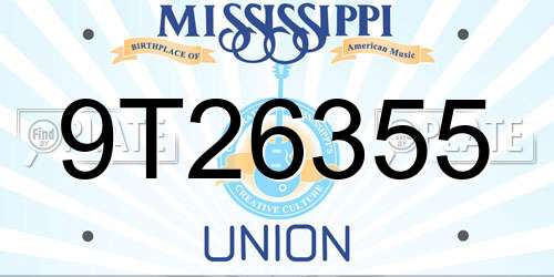 9T26355 Mississippi License Plate