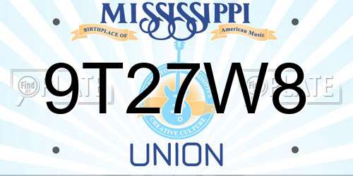 9T27W8 Mississippi License Plate