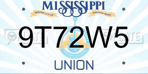 9T72W5 Mississippi License Plate