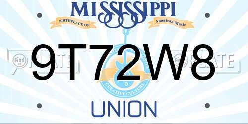 9T72W8 Mississippi License Plate