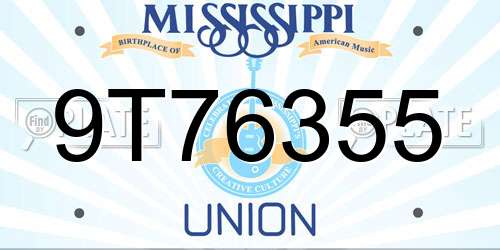 9T76355 Mississippi License Plate