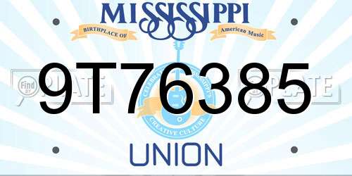 9T76385 Mississippi License Plate