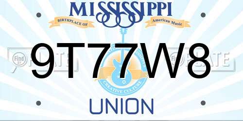 9T77W8 Mississippi License Plate