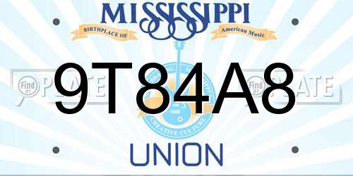 9T84A8 Mississippi License Plate