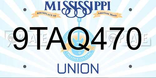 9TAQ470 Mississippi License Plate