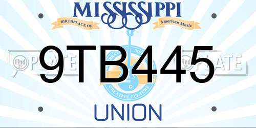 9TB445 Mississippi License Plate