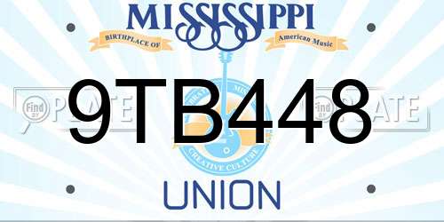 9TB448 Mississippi License Plate
