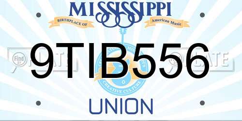 9TIB556 Mississippi License Plate