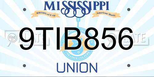 9TIB856 Mississippi License Plate