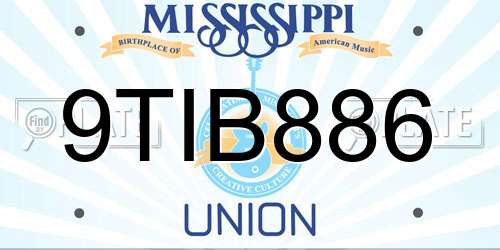 9TIB886 Mississippi License Plate