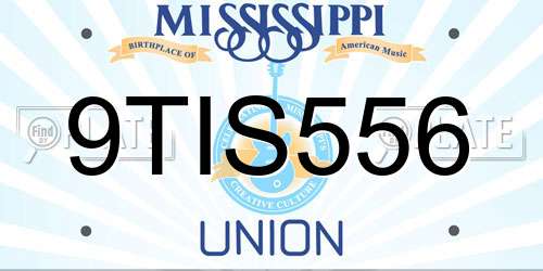 9TIS556 Mississippi License Plate