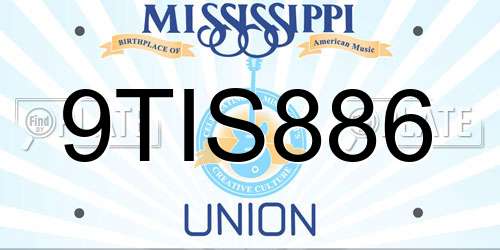 9TIS886 Mississippi License Plate