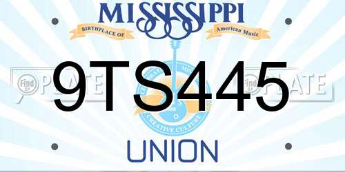 9TS445 Mississippi License Plate