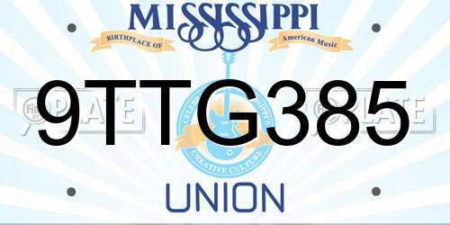 9TTG385 Mississippi License Plate