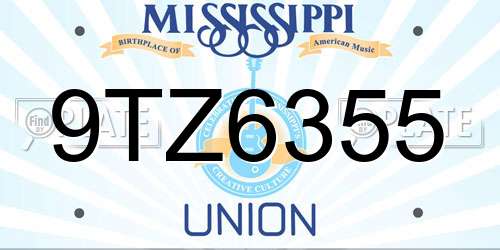 9TZ6355 Mississippi License Plate