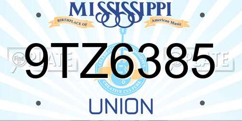 9TZ6385 Mississippi License Plate