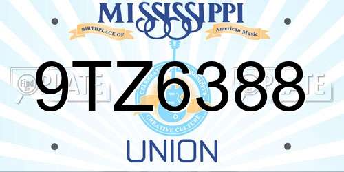 9TZ6388 Mississippi License Plate