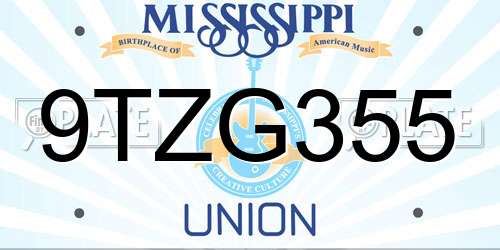 9TZG355 Mississippi License Plate