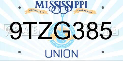 9TZG385 Mississippi License Plate