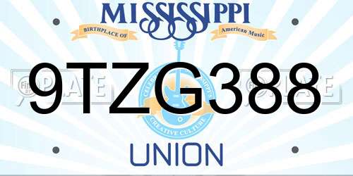 9TZG388 Mississippi License Plate