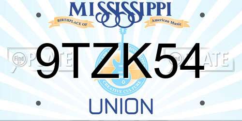 9TZK54 Mississippi License Plate