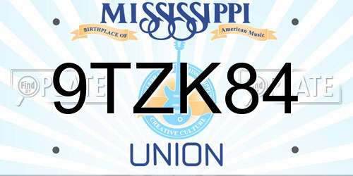 9TZK84 Mississippi License Plate
