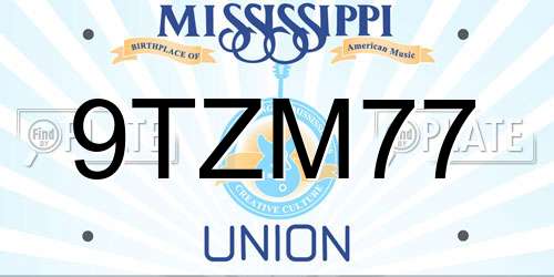 9TZM77 Mississippi License Plate
