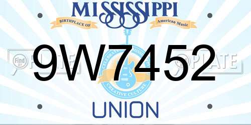 9W7452 Mississippi License Plate