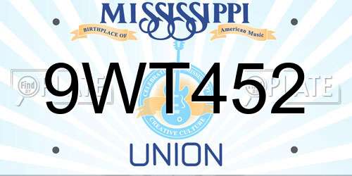 9WT452 Mississippi License Plate