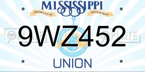 9WZ452 Mississippi License Plate