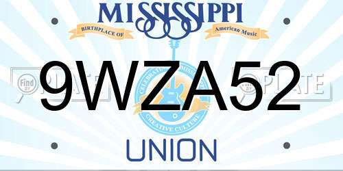 9WZA52 Mississippi License Plate