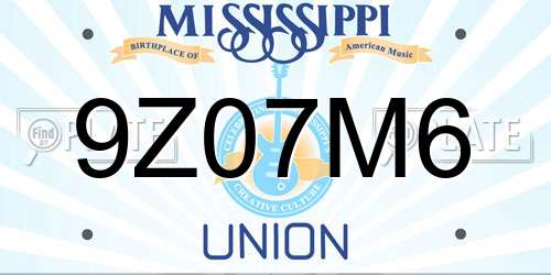 9Z07M6 Mississippi License Plate