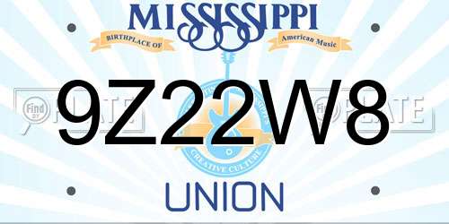 9Z22W8 Mississippi License Plate