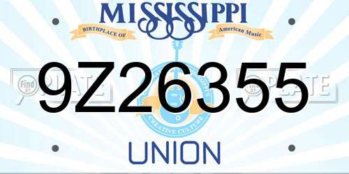 9Z26355 Mississippi License Plate