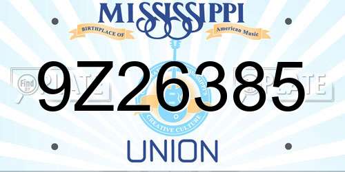 9Z26385 Mississippi License Plate