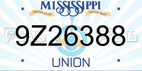 9Z26388 Mississippi License Plate