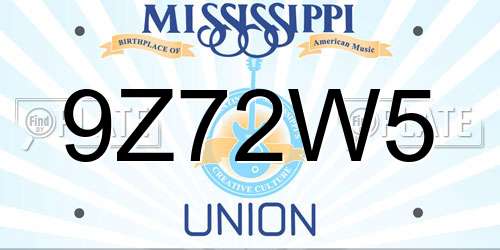 9Z72W5 Mississippi License Plate