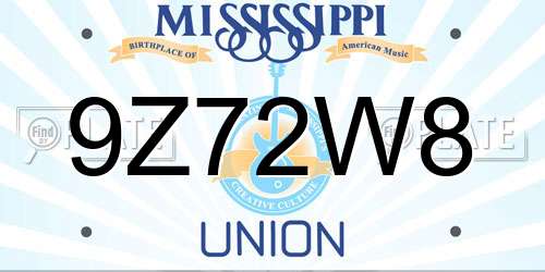 9Z72W8 Mississippi License Plate