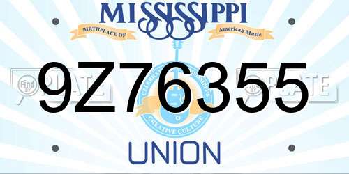 9Z76355 Mississippi License Plate