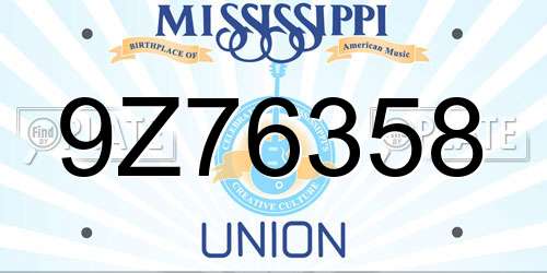 9Z76358 Mississippi License Plate