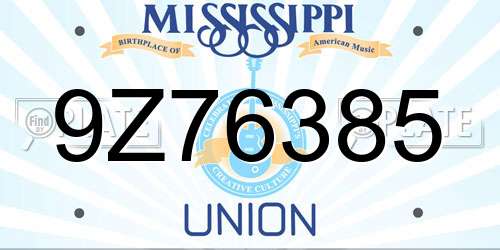 9Z76385 Mississippi License Plate