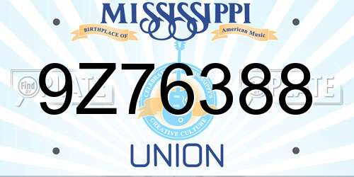 9Z76388 Mississippi License Plate