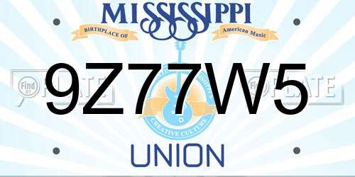 9Z77W5 Mississippi License Plate
