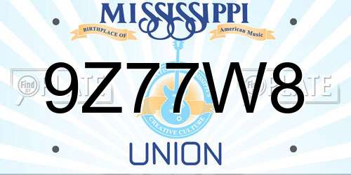 9Z77W8 Mississippi License Plate