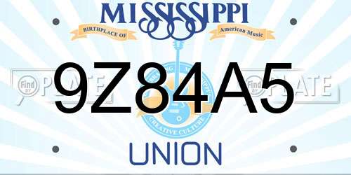 9Z84A5 Mississippi License Plate