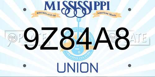 9Z84A8 Mississippi License Plate