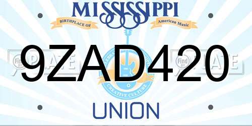 9ZAD420 Mississippi License Plate